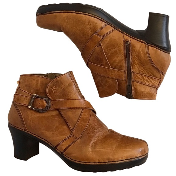 Josef Seibel 10-10.5 (41) Leather Ankle Boots Women’s Camel Color Chunky Heels - Picture 1 of 15